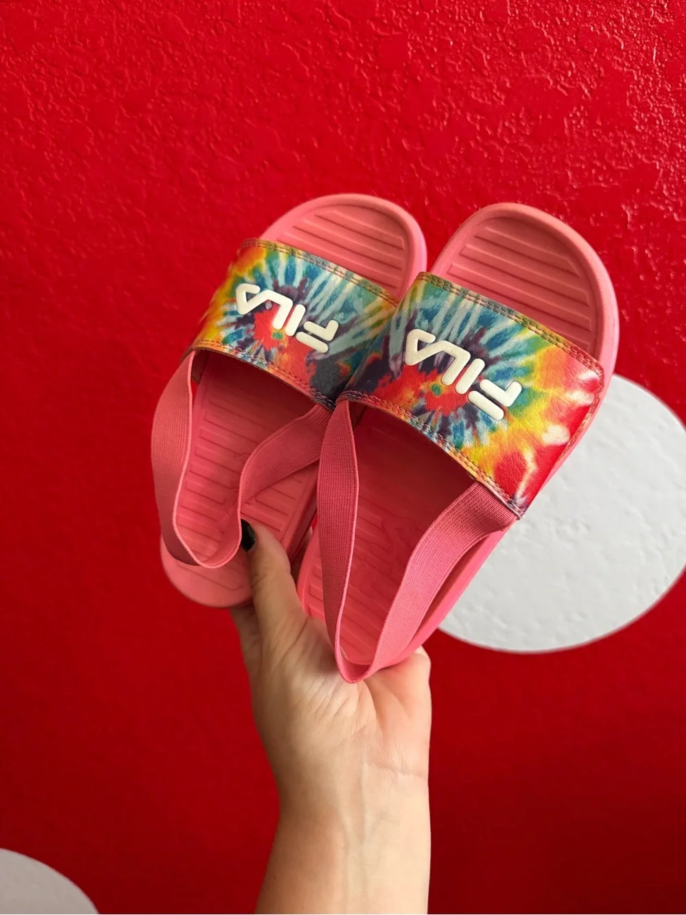 Fila Kids Pink Tie-Dye Strap Slide Sandals